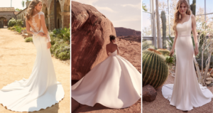 Brides In Simple Wedding Dresses Of Fit And Flare Wedding Dress, Ballgown Wedding Dress, And Modern Wedding Dress