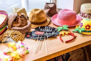 Table full of photo booth props