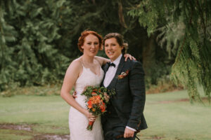 two brides standing in the grounds of Friars Carse