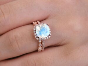 BellaLaBella Cushion Halo Moonstone Engagement Ring