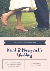 Wedding invitation with photo of couple embracing