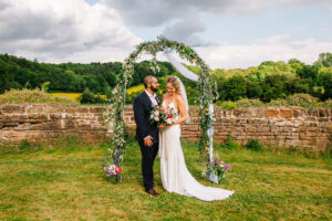Beauvale Priory Wedding Lisa Marie Halliday Greenery Fabric Ceremony Arch