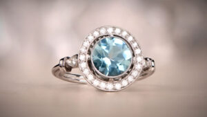 12614 Aquamarine Engagement Ring with Diamond Halo Artistic