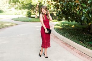 Woman dressed for a fall wedding