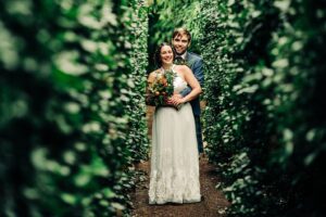 cambo estate gardens bouquet bride groom portrait freja fashion bespoke bridal two piece