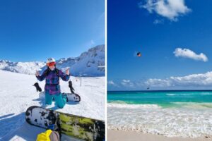 Véritable lune de miel : faire du snowboard en France et nager au Mexique