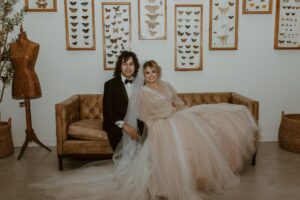 tulle wedding dress with bell sleeves